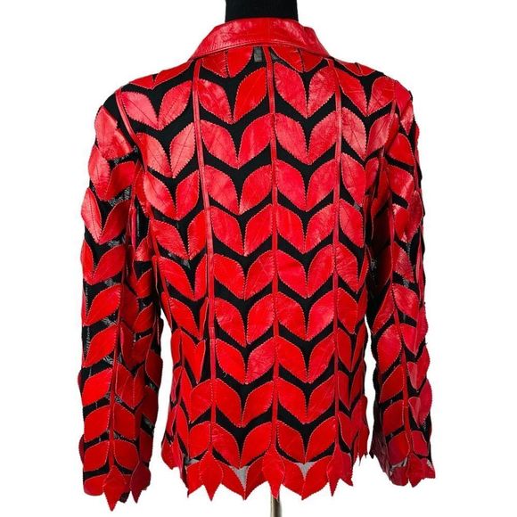 Natto Red Leather Leaf Jacket Blazer Sheer Mesh Classy Zip Front Soft Si… - Picture 8 of 10